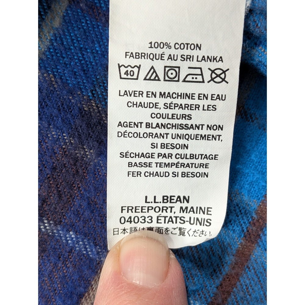 LL Bean Mens M Tall Flannel Shirt Traditional Fit Blue Brown Plaid Long Sleeve - Picture 8 of 10